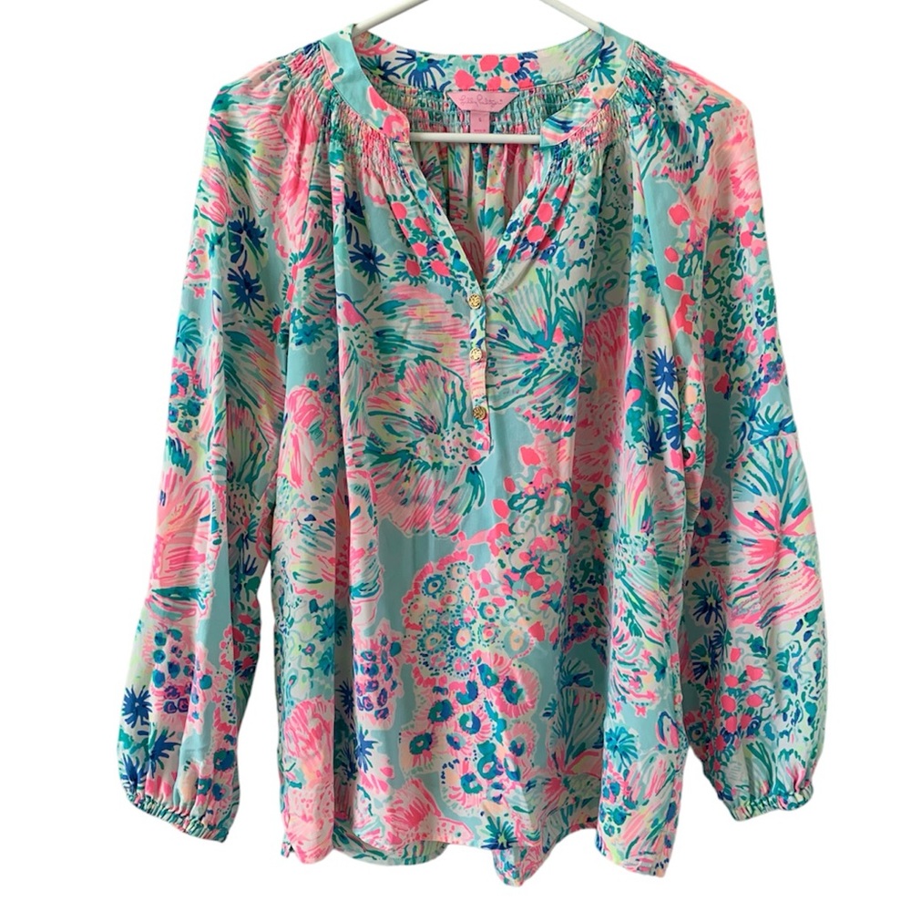 Lily Pulitzer Elsa Silk Top Serene Blue Gypsea